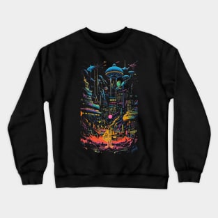 Neon Invasion in the City of Tomorrow Design by gnarly Crewneck Sweatshirt